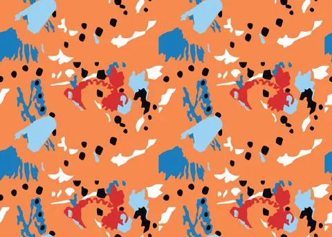 Vector texture background, seamless pattern. Hand drawn, orange, blue, red, b 스톡 일러스트