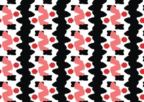 Vector texture background, seamless pattern. Hand drawn, red, black, white co Stock Illustration