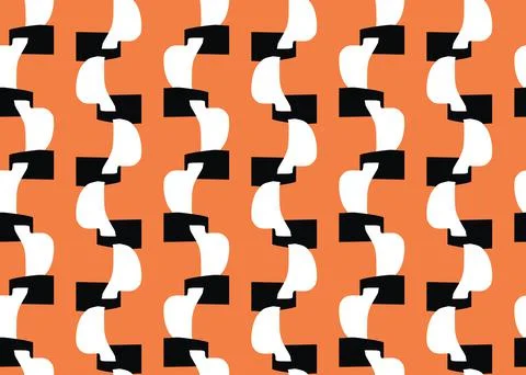 Vector texture background, seamless pattern. Hand drawn, orange, black, white Stock Illustration