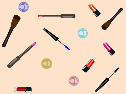Vector texture with lipstick, eyeshadows and maskara, for cover and fabrics Stock Illustration