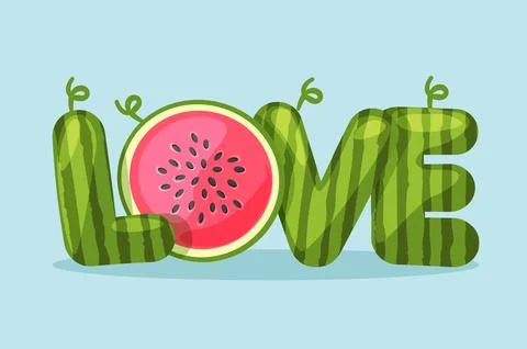 Vector texture watermelon word love. Art letters. Stock Illustration