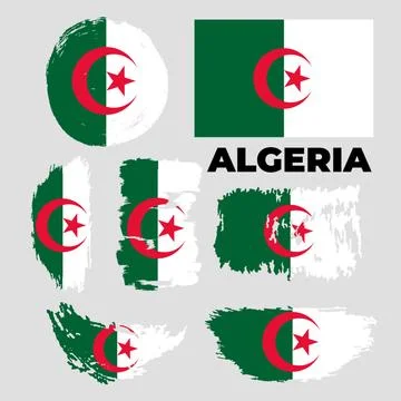 Vector Textured Grunge illustration of a Waving Flag of Algeria. Stock Illustration