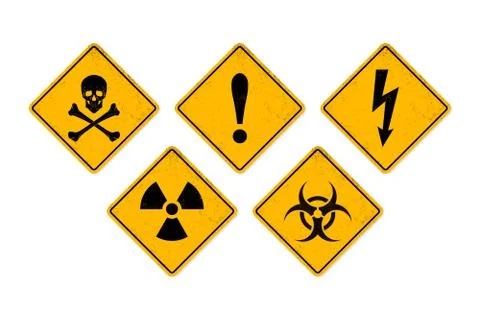 Vector Textured Grunge Yellow Simple Signs Isolated on White Background Illustrazione stock
