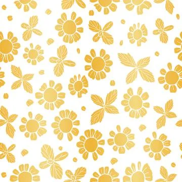 Vector textured painted flower seamless pattern background with hand drawn eleme Stock Illustration