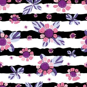 Vector textured painted flower seamless pattern background with hand drawn eleme Stock Illustration