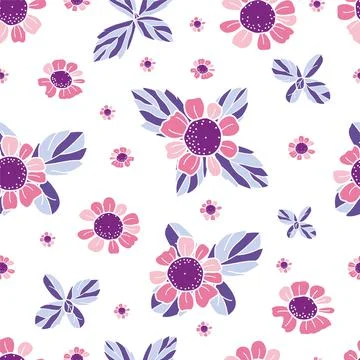 Vector textured painted flower seamless pattern background with hand drawn eleme Illustrazione stock