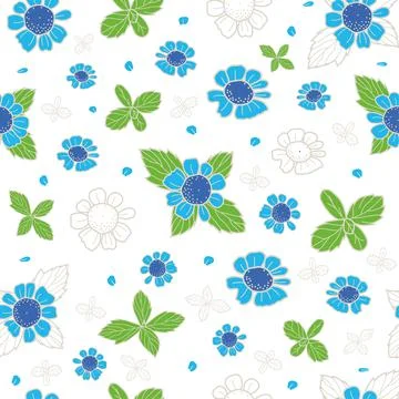 Vector textured painted flower seamless pattern background with hand drawn eleme Stock Illustration