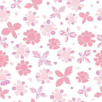 Vector textured painted flower seamless pattern background with hand drawn eleme Illustration