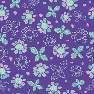 Vector textured painted flower seamless pattern background with hand drawn eleme Illustration