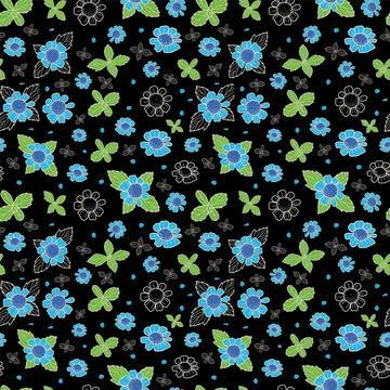 Vector textured painted flower seamless pattern background with hand drawn eleme Illustrazione stock