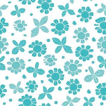 Vector textured painted flower seamless pattern background with hand drawn eleme Stock Illustration
