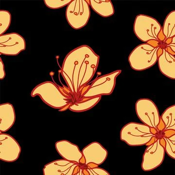 Vector textured painted flower seamless pattern background with hand drawn eleme Illustrazione stock