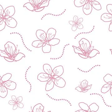 Vector textured painted flower seamless pattern background with hand drawn eleme Stock Illustration