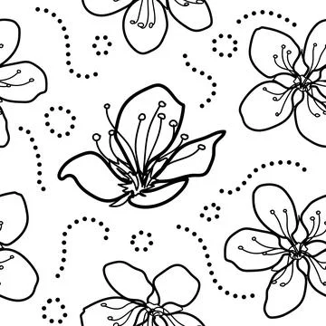 Vector textured painted flower seamless pattern background with hand drawn eleme Illustrazione stock
