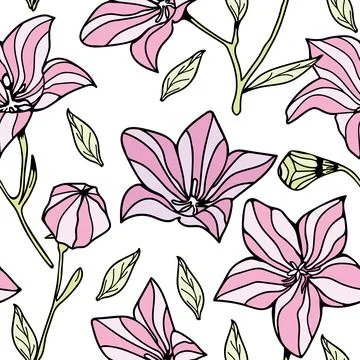 Vector textured painted flower seamless pattern background with hand drawn el Stock Illustration