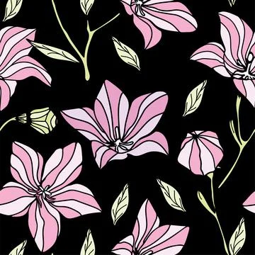 Vector textured painted flower seamless pattern background with hand drawn el Stock Illustration