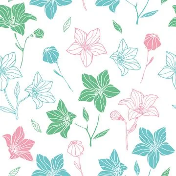 Vector textured painted flower seamless pattern background with hand drawn el Stock Illustration
