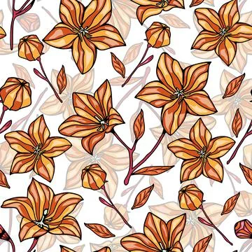 Vector textured painted flower seamless pattern background with hand drawn el Stock Illustration