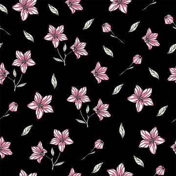 Vector textured painted flower seamless pattern background with hand drawn el Stock Illustration