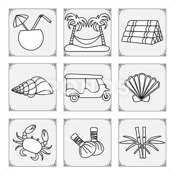 Vector Thailand symbols Set Travel Thai culture: Graphic #142790377