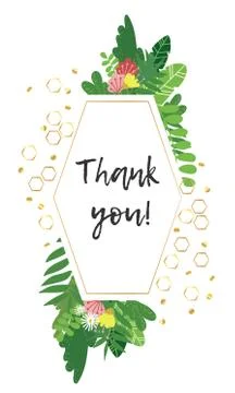 Vector thank you card decorated by golden frame Stock Illustration