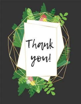 Vector thank you card decorated by golden frame Stock Illustration