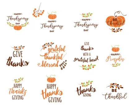 Vector Thanksgiving lettering elements for invitations or festive greeting ca Stock Illustration