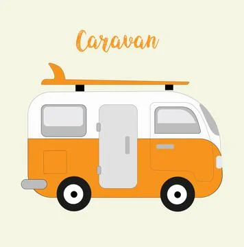 Vector theme of Caravan Road trip, Adventure, Trailering, Camping, outdoor re Stock Illustration