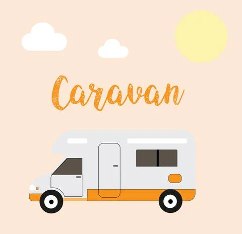 Vector theme of Caravan Road trip, Adventure, Trailering, Camping, outdoor re Stock-Illustration