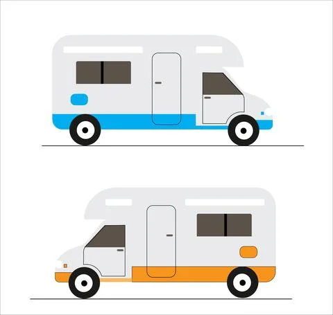 Vector theme of Caravan Road trip, Adventure, Trailering, Camping, outdoor re Stock Illustration