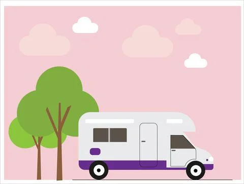 Vector theme of Caravan Road trip, Adventure, Trailering, Camping, outdoor re Stock Illustration