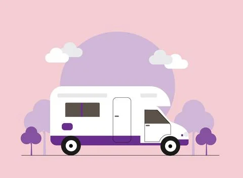 Vector theme of Caravan Road trip, Adventure, Trailering, Camping, outdoor re Stock Illustration