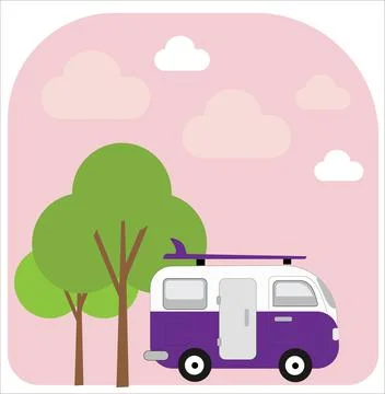 Vector theme of Caravan Road trip, Adventure, Trailering, Camping, outdoor re Stock Illustration
