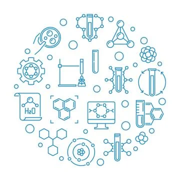 Vector Theoretical Chemistry blue round outline illustration Stock Illustration