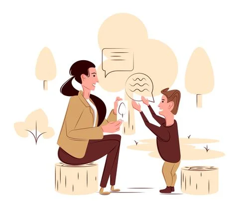 Vector therapist with a kid in shadow of sharp lines style Stock Illustration