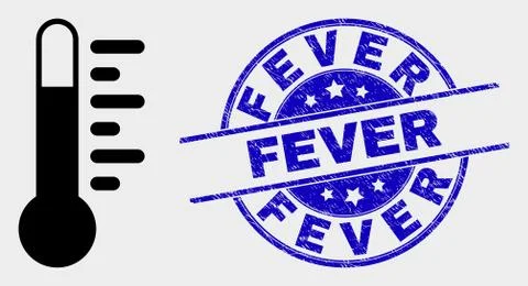 Vector Thermometer Icon and Scratched Fever Stamp Seal Stock Illustration