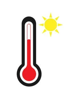 Vector thermometer icon with sun icon. Warm weather. Temperature sensor. Simp Stock Illustration