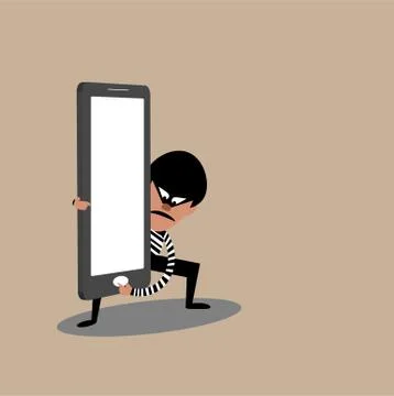 Vector of thief holding smart phone. Hacker stealing data concept. イラスト素材