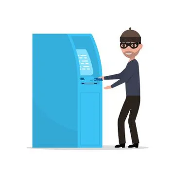 Vector thief robber trying to steal money from ATM Illustration