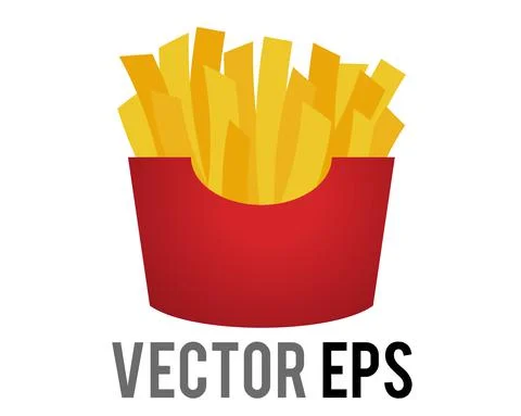 Vector thin cut, golden brown French fries junk food icon in red carton Stock Illustration
