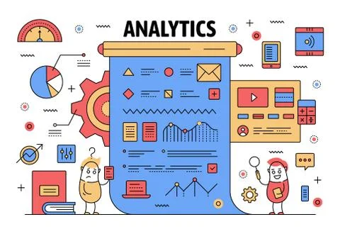 Vector thin line analytics poster banner template 스톡 일러스트