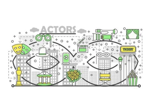 Vector thin line art actors poster banner template Stock Illustration