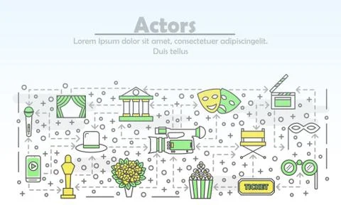 Vector thin line art actors poster banner template Stock Illustration
