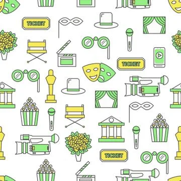 Vector thin line art actors seamless pattern Stock Illustration