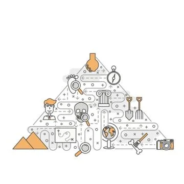 Vector thin line art archaeology poster banner template Stock Illustration
