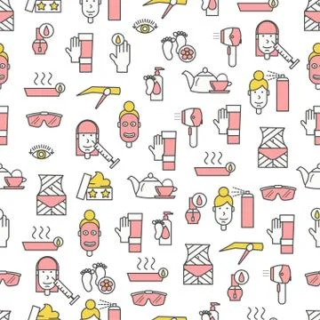 Vector thin line art beauty seamless pattern Stock Illustration
