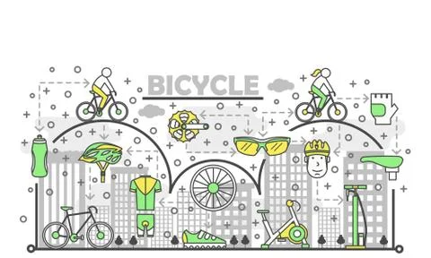 Vector thin line art bike poster banner template Stock Illustration