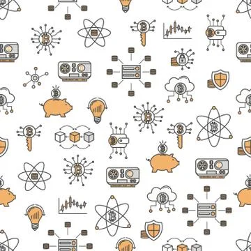 Vector thin line art bitcoin seamless pattern Illustrazione stock