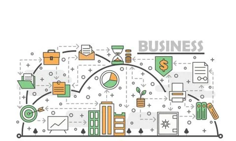 Vector thin line art business poster banner template Stock Illustration