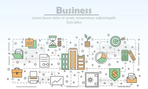 Vector thin line art business poster banner template Stock Illustration